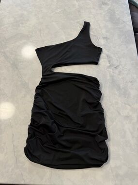 Asymmetric One-Shoulder Black Cutout Dress